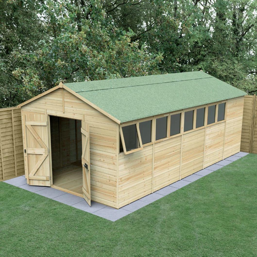 Forest Timberdale 10x20 Apex Shed - Double Door - 8 Windows - 1 Opening - JJ Building Materials