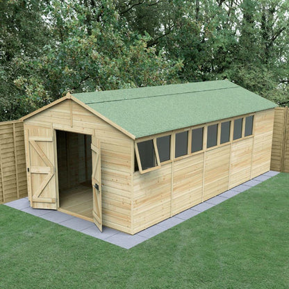 Forest Timberdale 10x20 Apex Shed - Double Door - 8 Windows - 1 Opening - JJ Building Materials