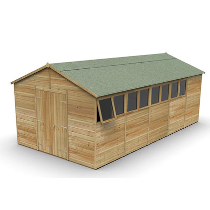 Forest Timberdale 10x20 Apex Shed - Double Door - 8 Windows - 1 Opening - JJ Building Materials