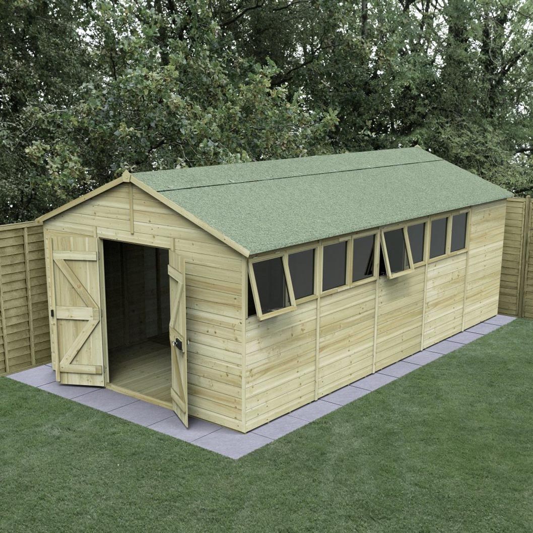 Forest Timberdale 10x20 Apex Shed - Double Door - 8 Windows - 2 Opening - JJ Building Materials