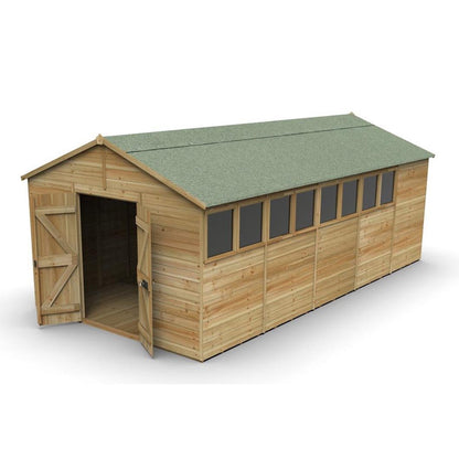 Forest Timberdale 10x20 Apex Shed - Double Door - 8 Windows - 2 Opening - JJ Building Materials