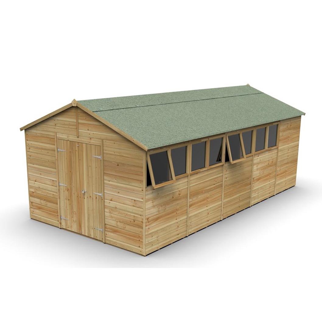 Forest Timberdale 10x20 Apex Shed - Double Door - 8 Windows - 2 Opening - JJ Building Materials