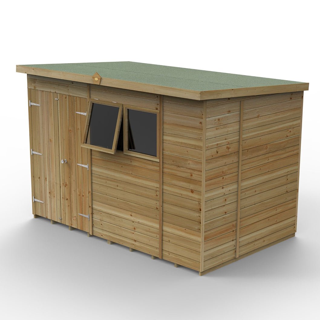 Forest Timberdale 10x6 Pent Shed - Double Door - 2 Window - 1 Opening - JJ Building Materials