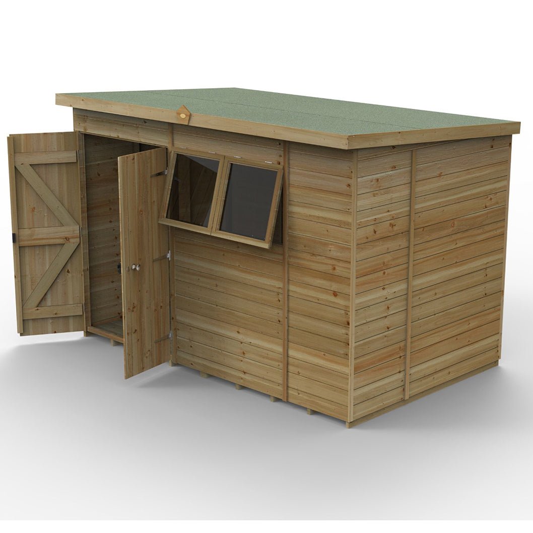 Forest Timberdale 10x6 Pent Shed - Double Door - 2 Window - 2 Opening - JJ Building Materials