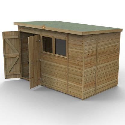 Forest Timberdale 10x6 Pent Shed - Double Door - 2 Window - 2 Opening - JJ Building Materials