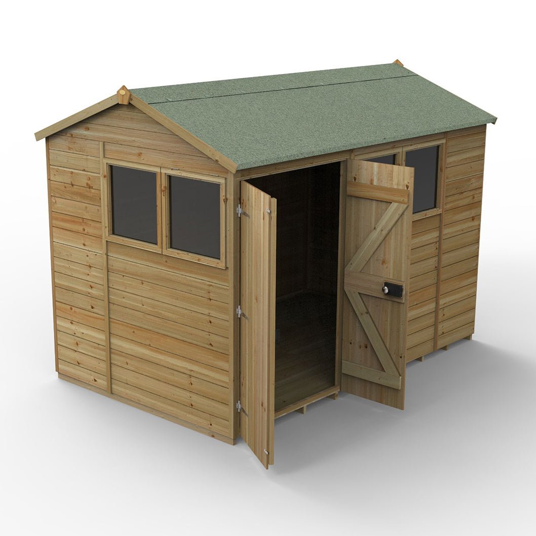 Forest Timberdale 10x6 Reverse Apex Shed - Double Door - 4 Window - 1 Opening - JJ Building Materials