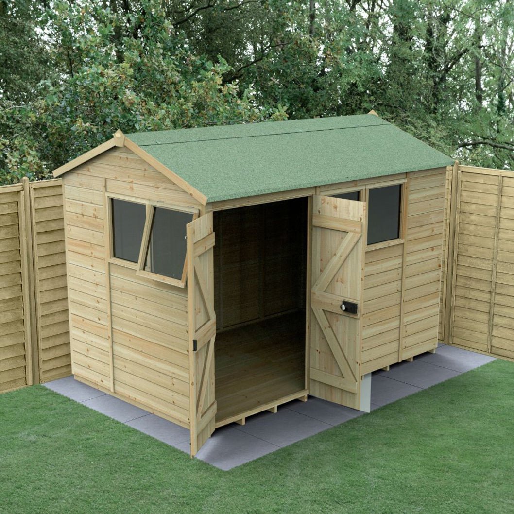 Forest Timberdale 10x6 Reverse Apex Shed - Double Door - 4 Window - 1 Opening - JJ Building Materials