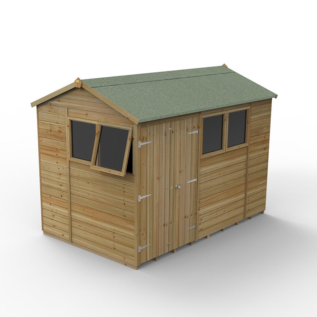 Forest Timberdale 10x6 Reverse Apex Shed - Double Door - 4 Window - 1 Opening - JJ Building Materials