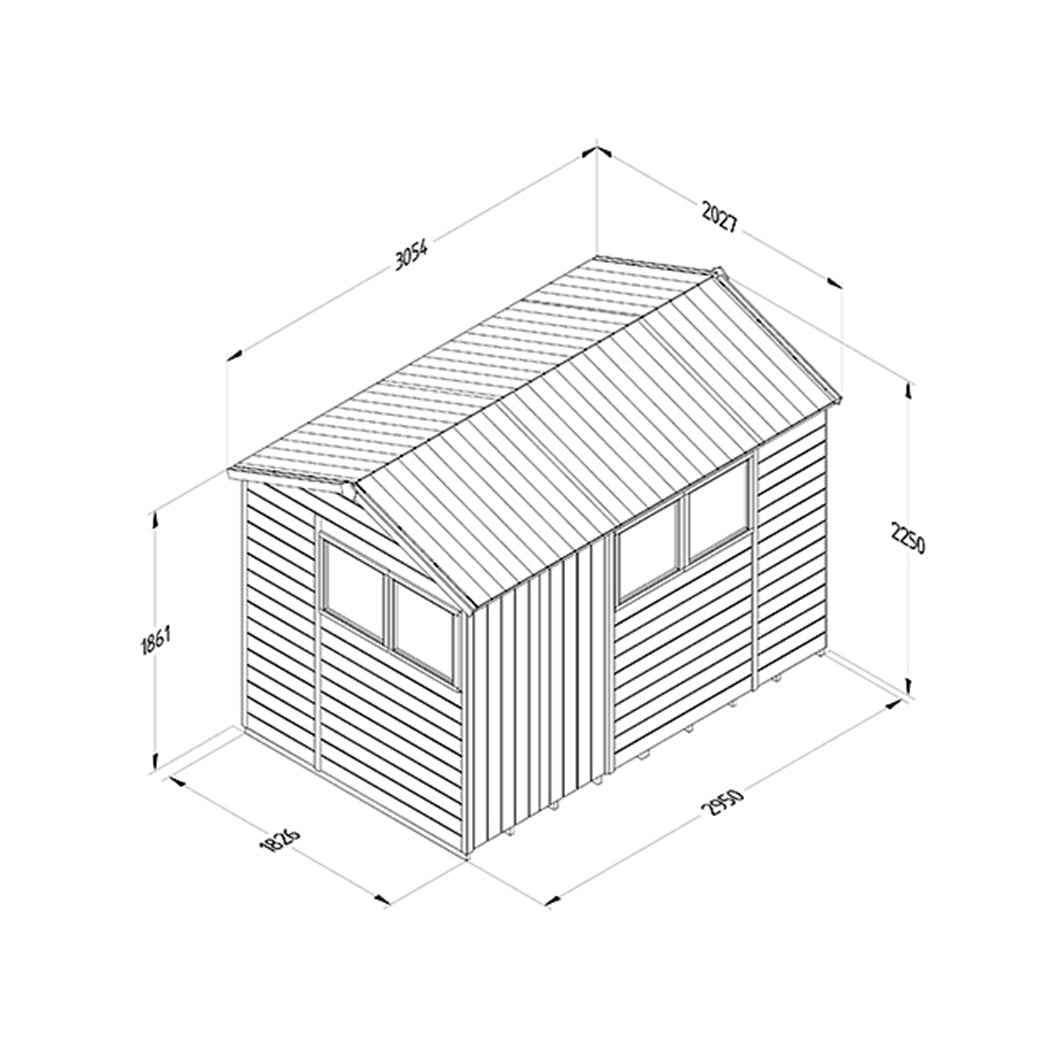 Forest Timberdale 10x6 Reverse Apex Shed - Double Door - 4 Window - 1 Opening - JJ Building Materials