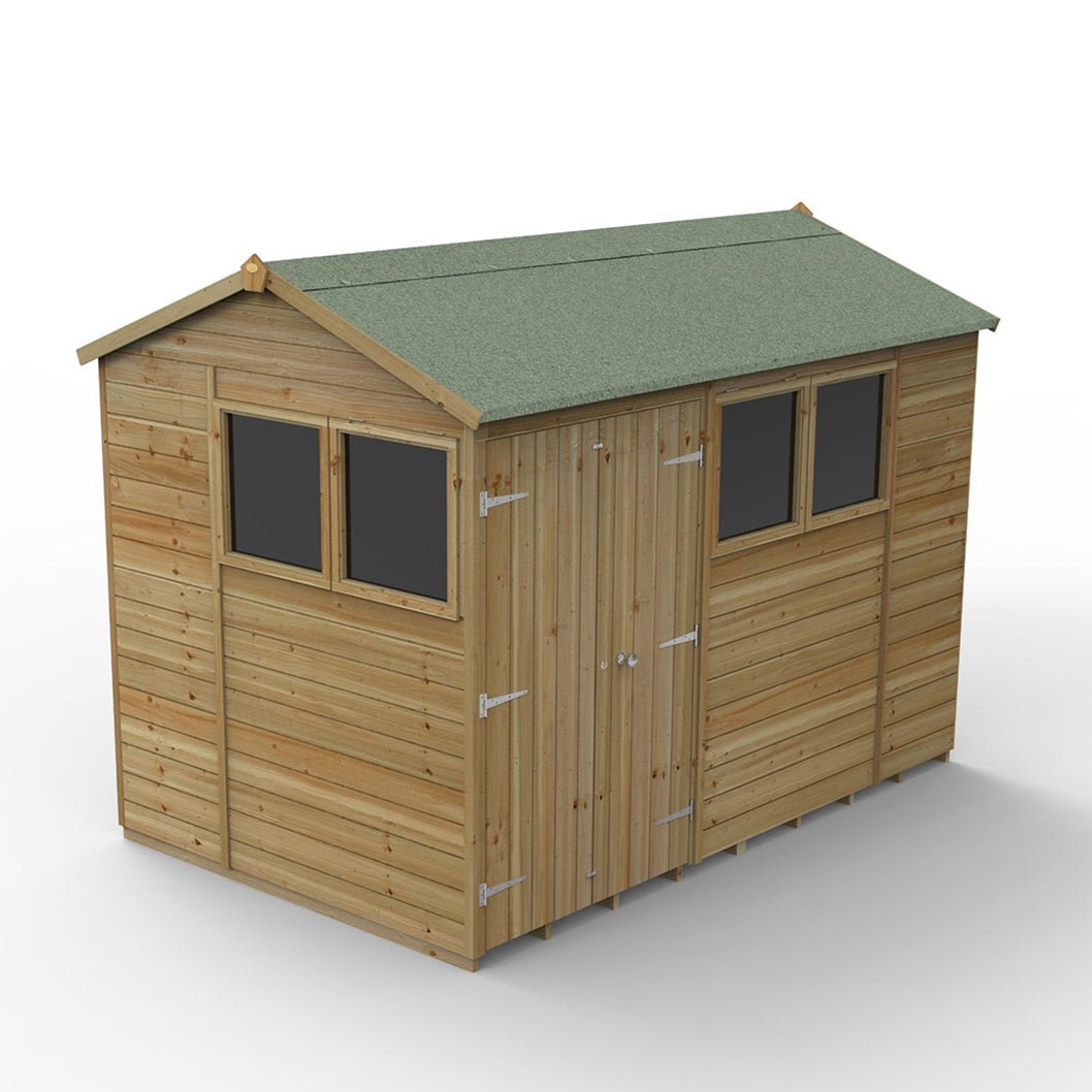 Forest Timberdale 10x6 Reverse Apex Shed - Double Door - 4 Window - 2 Opening - JJ Building Materials