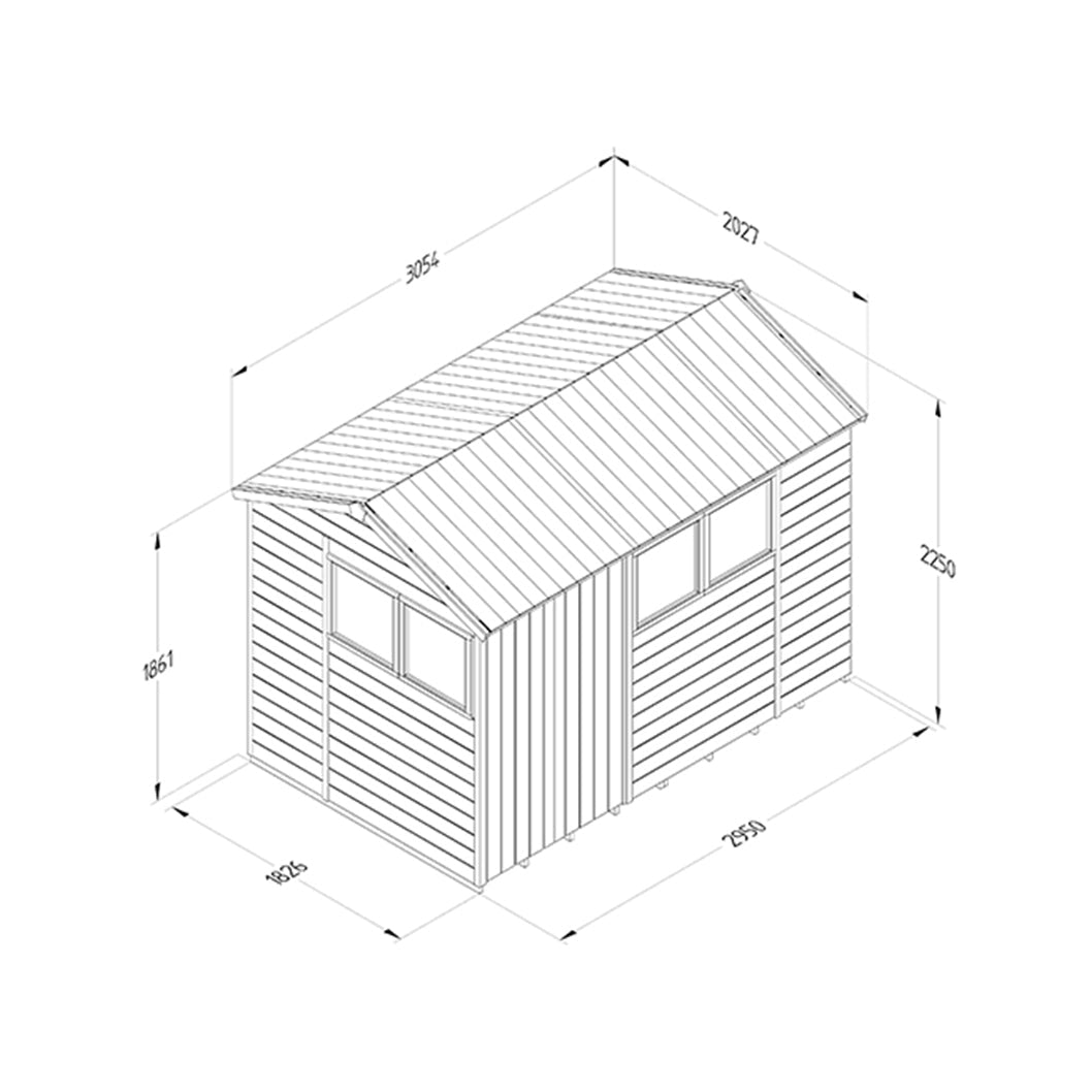 Forest Timberdale 10x6 Reverse Apex Shed - Double Door - 4 Window - 2 Opening - JJ Building Materials