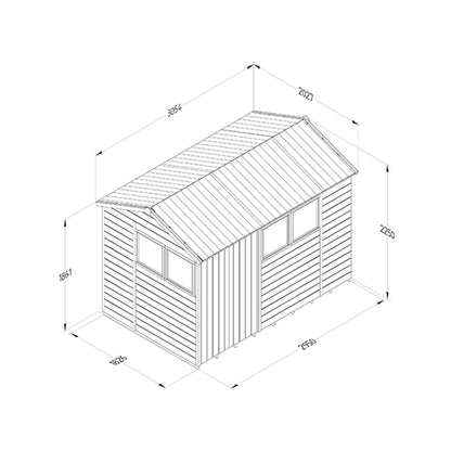 Forest Timberdale 10x6 Reverse Apex Shed - Double Door - 4 Window - 2 Opening - JJ Building Materials