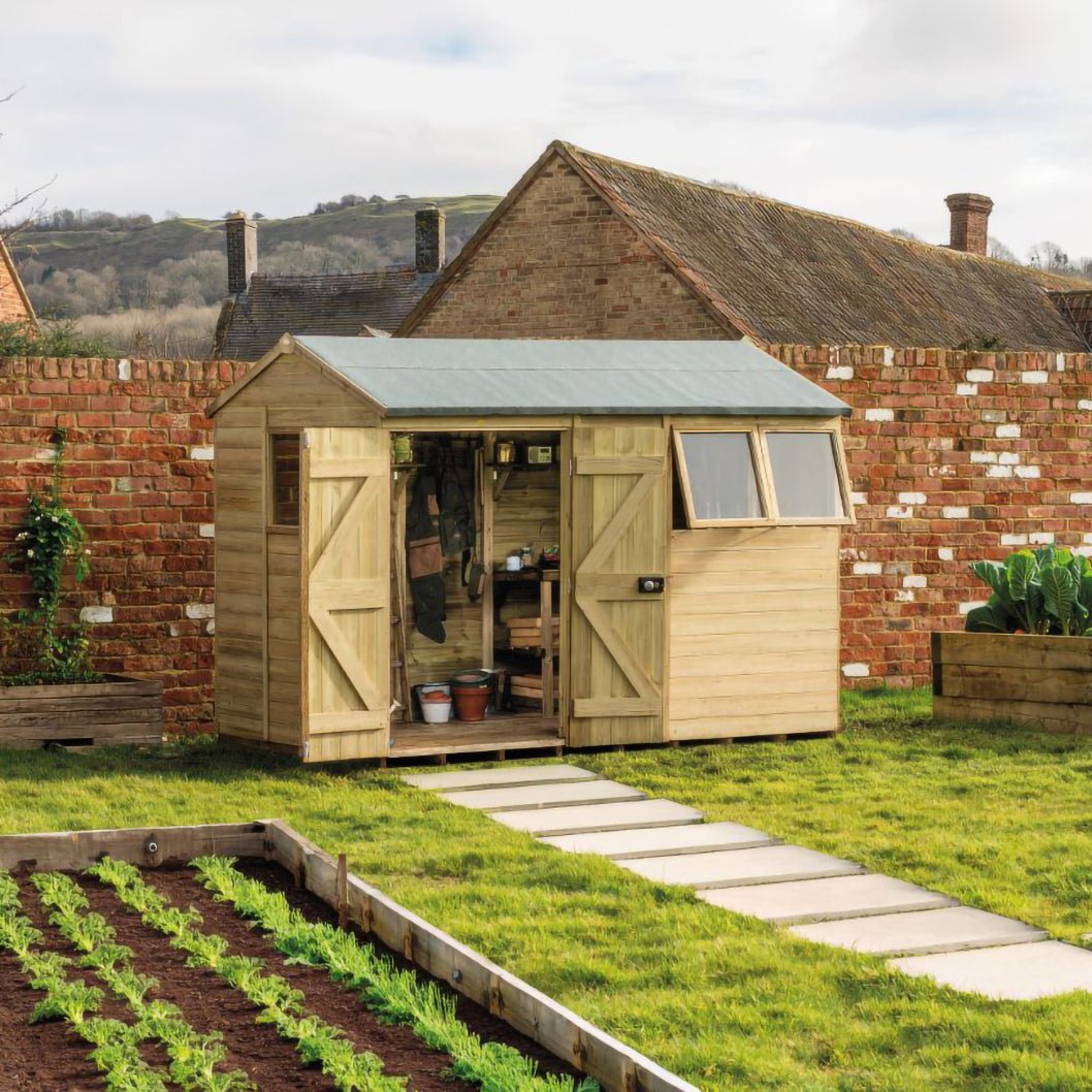 Forest Timberdale 10x6 Reverse Apex Shed - Double Door - 4 Window - 2 Opening - JJ Building Materials