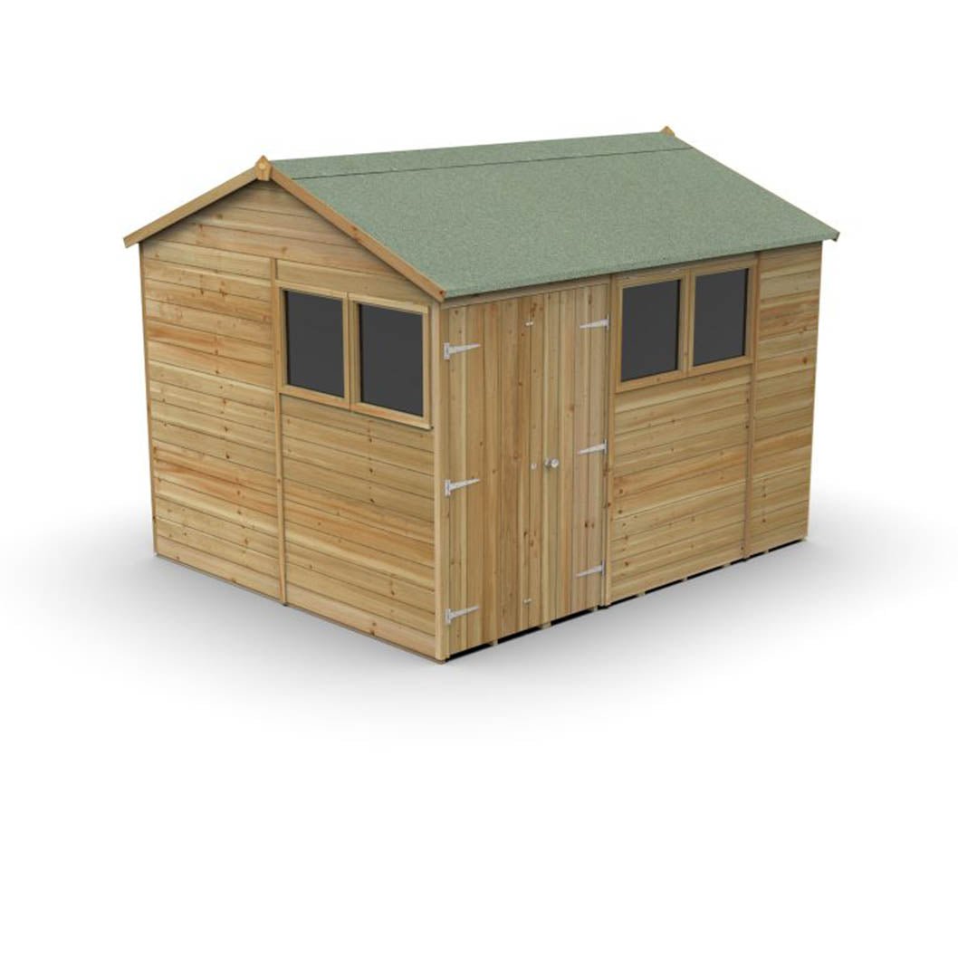 Forest Timberdale 10x8 Reverse Apex Shed - Double Door - 4 Window - 1 Opening - JJ Building Materials