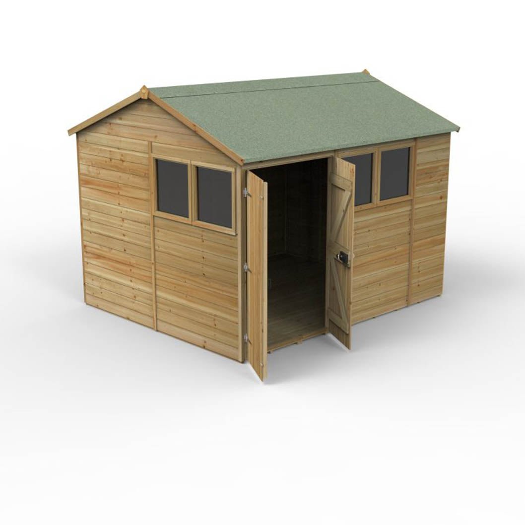 Forest Timberdale 10x8 Reverse Apex Shed - Double Door - 4 Window - 1 Opening - JJ Building Materials