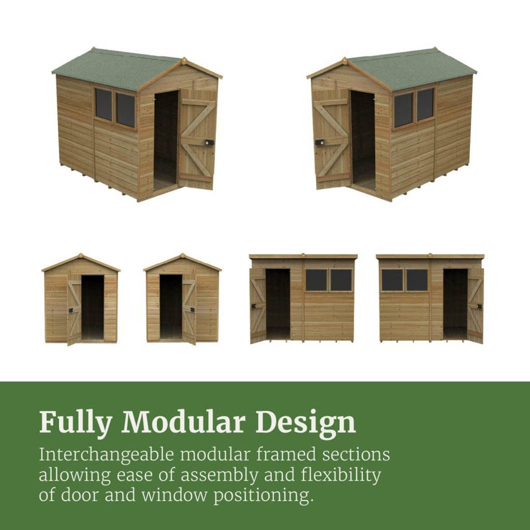 Forest Timberdale 10x8 Reverse Apex Shed - Double Door - 4 Window - 1 Opening - JJ Building Materials