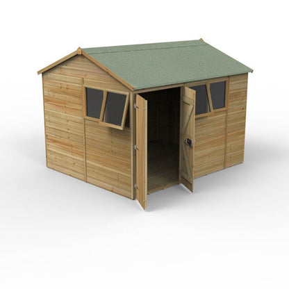 Forest Timberdale 10x8 Reverse Apex Shed - Double Door - 4 Window - 1 Opening - JJ Building Materials