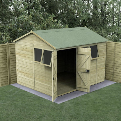 Forest Timberdale 10x8 Reverse Apex Shed - Double Door - 4 Window - 2 Opening - JJ Building Materials