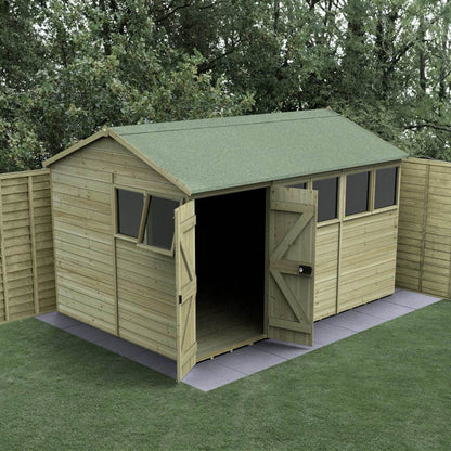 Forest Timberdale 12x8 Reverse Apex Shed - Double Door - 6 Window - 1 Opening - JJ Building Materials
