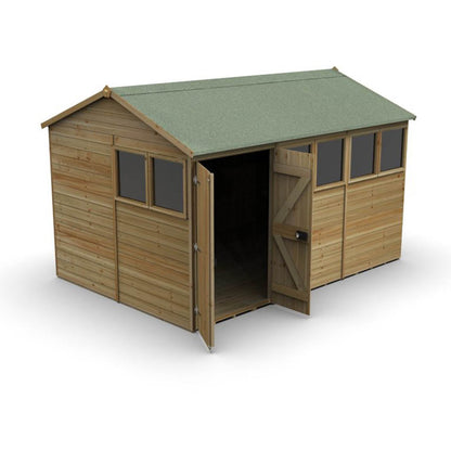 Forest Timberdale 12x8 Reverse Apex Shed - Double Door - 6 Window - 1 Opening - JJ Building Materials