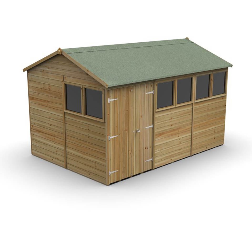 Forest Timberdale 12x8 Reverse Apex Shed - Double Door - 6 Window - 1 Opening - JJ Building Materials