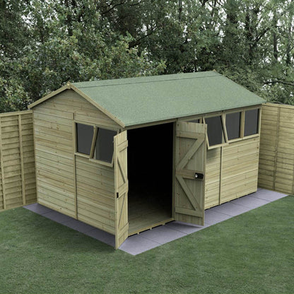 Forest Timberdale 12x8 Reverse Apex Shed - Double Door - 6 Window - 2 Opening - JJ Building Materials