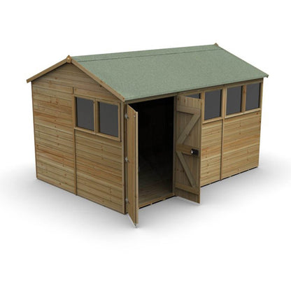 Forest Timberdale 12x8 Reverse Apex Shed - Double Door - 6 Window - 2 Opening - JJ Building Materials