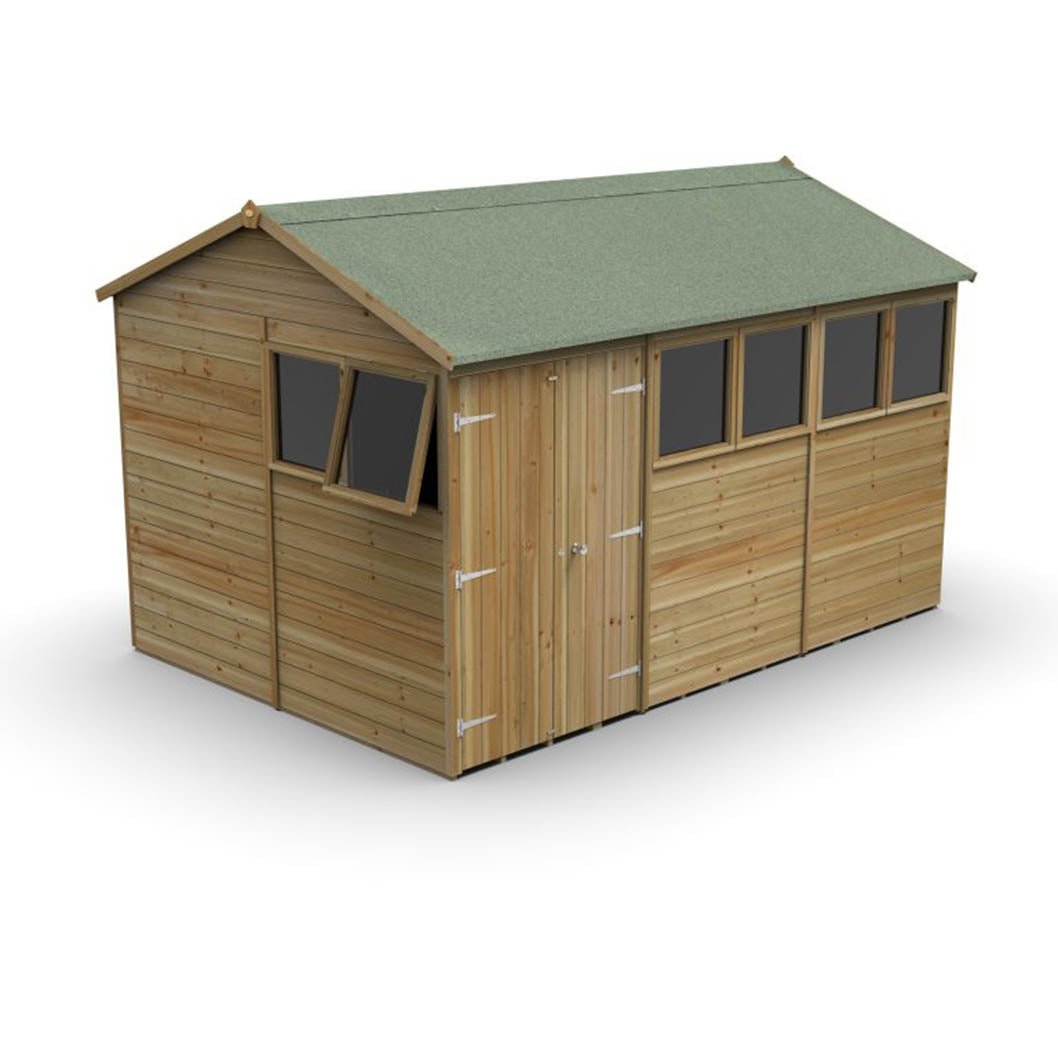 Forest Timberdale 12x8 Reverse Apex Shed - Double Door - 6 Window - 2 Opening - JJ Building Materials