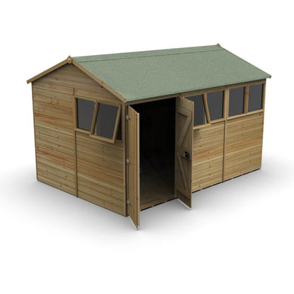 Forest Timberdale 12x8 Reverse Apex Shed - Double Door - 6 Window - 2 Opening - JJ Building Materials