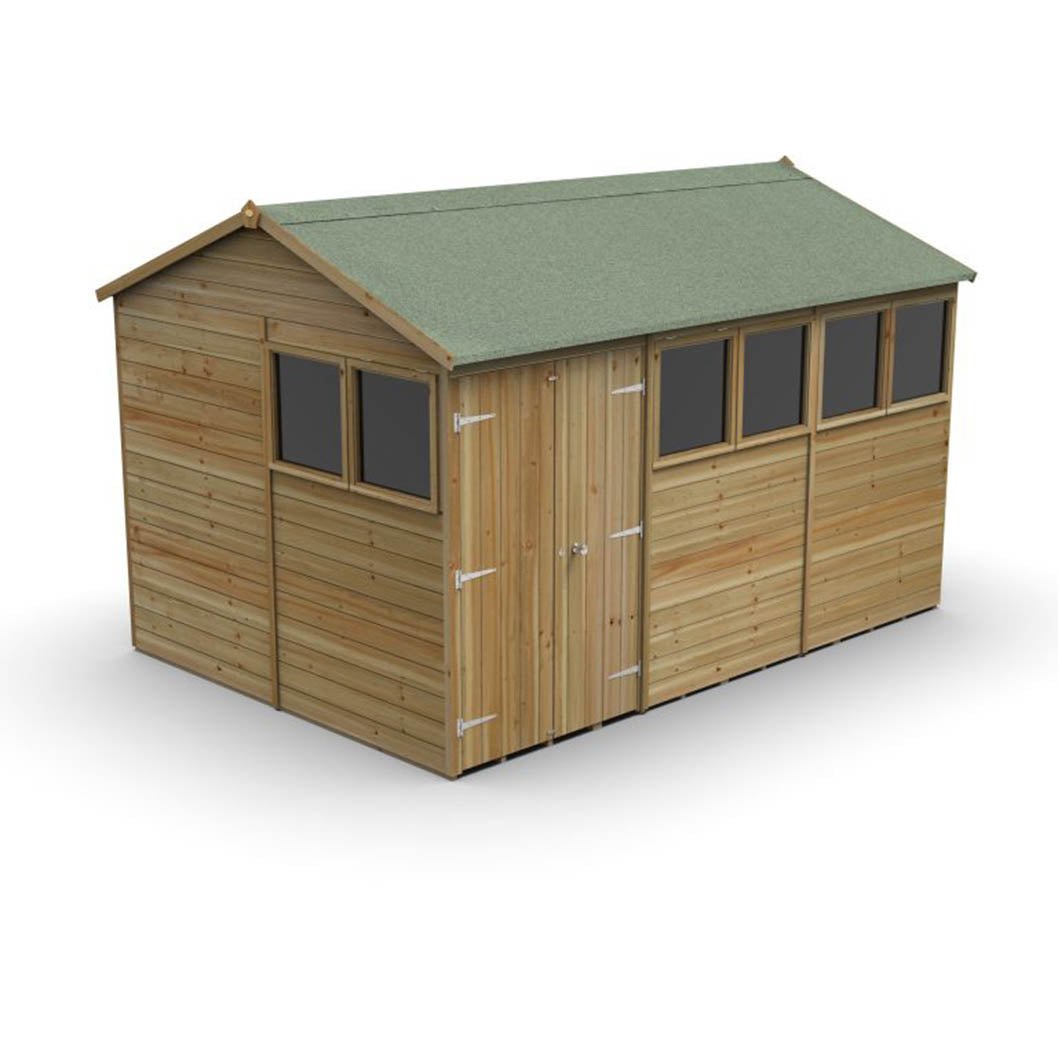 Forest Timberdale 12x8 Reverse Apex Shed - Double Door - 6 Window - 2 Opening - JJ Building Materials