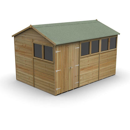 Forest Timberdale 12x8 Reverse Apex Shed - Double Door - 6 Window - 2 Opening - JJ Building Materials