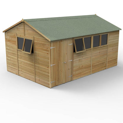 Forest Timberdale 15x10 Reverse Apex Shed - Double Door - 6 Window - 2 Opening - JJ Building Materials