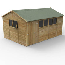Forest Timberdale 15x10 Reverse Apex Shed - Double Door - 6 Window - 2 Opening - JJ Building Materials