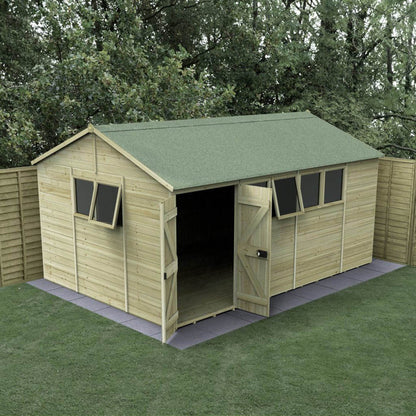 Forest Timberdale 15x10 Reverse Apex Shed - Double Door - 6 Window - 2 Opening - JJ Building Materials