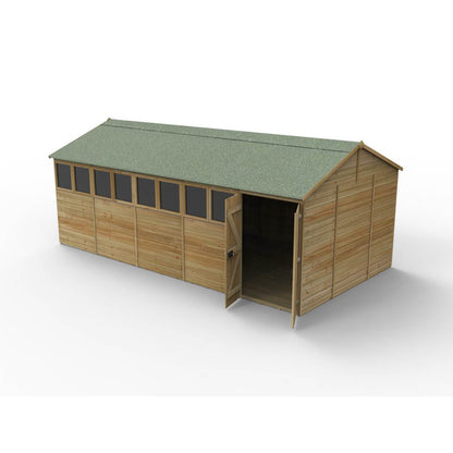 Forest Timberdale 20x10 Reverse Apex Shed - Double Door - 8 Window - 1 Opening - JJ Building Materials