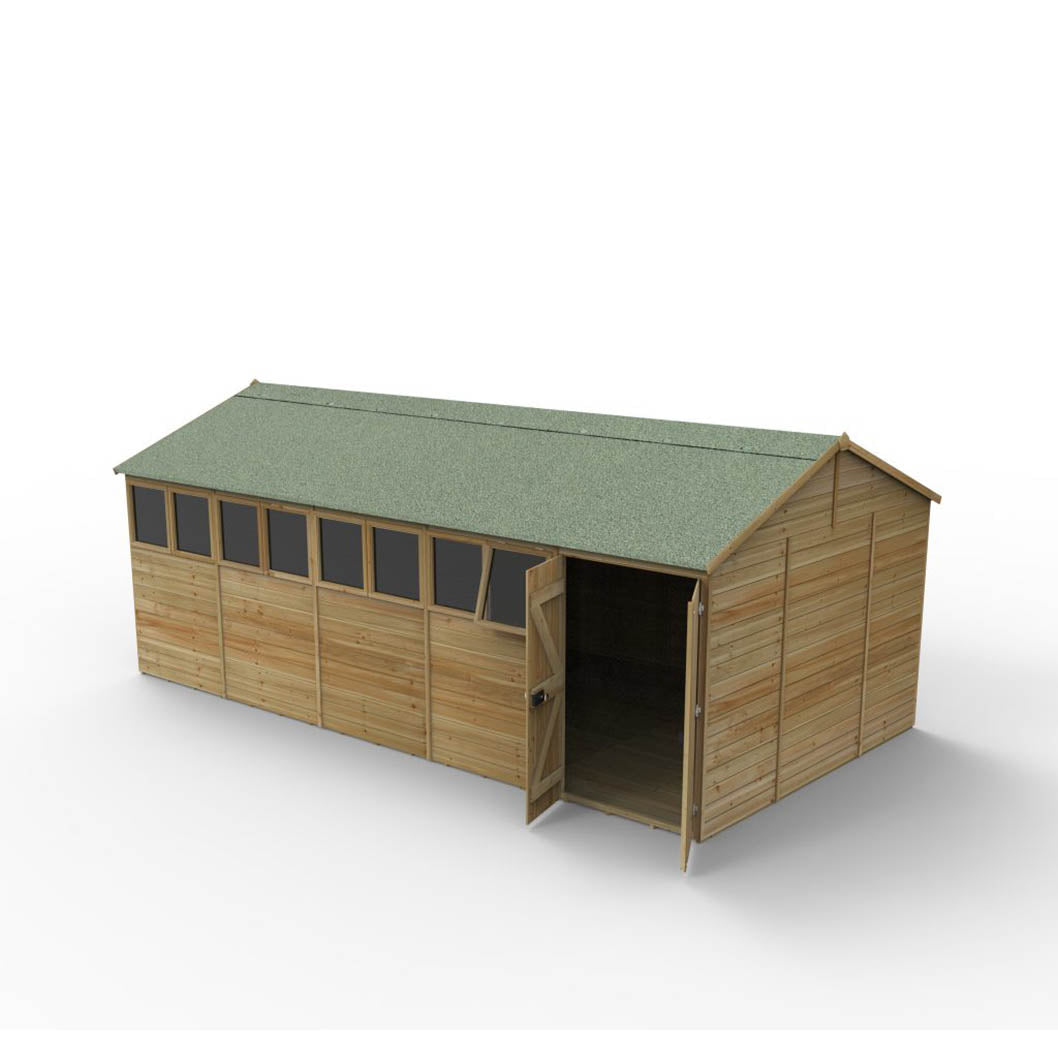 Forest Timberdale 20x10 Reverse Apex Shed - Double Door - 8 Window - 1 Opening - JJ Building Materials
