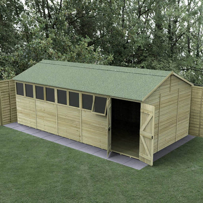 Forest Timberdale 20x10 Reverse Apex Shed - Double Door - 8 Window - 1 Opening - JJ Building Materials