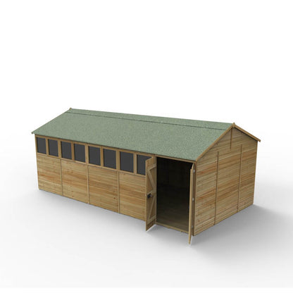 Forest Timberdale 20x10 Reverse Apex Shed - Double Door - 8 Window - 2 Opening - JJ Building Materials