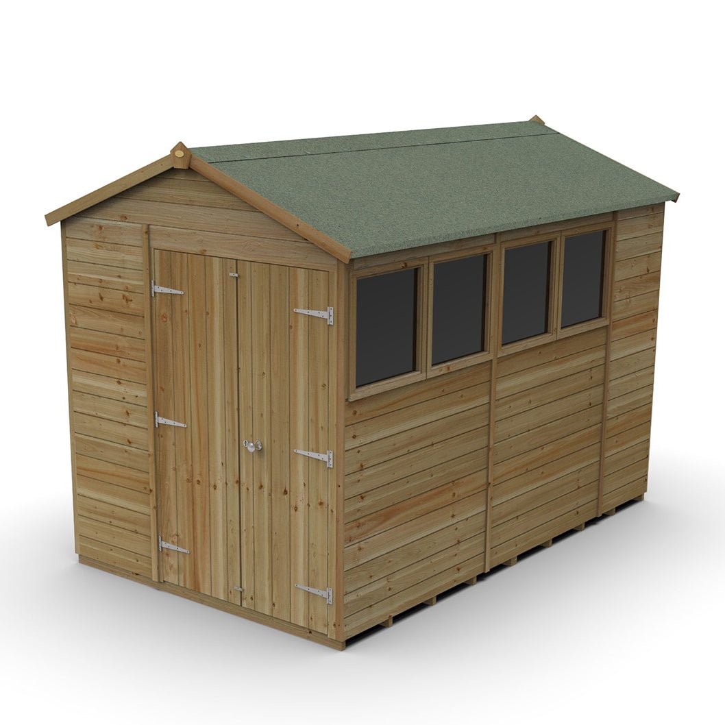 Forest Timberdale 6x10 Apex Shed - Double Door - 4 Windows - 1 Opening - JJ Building Materials