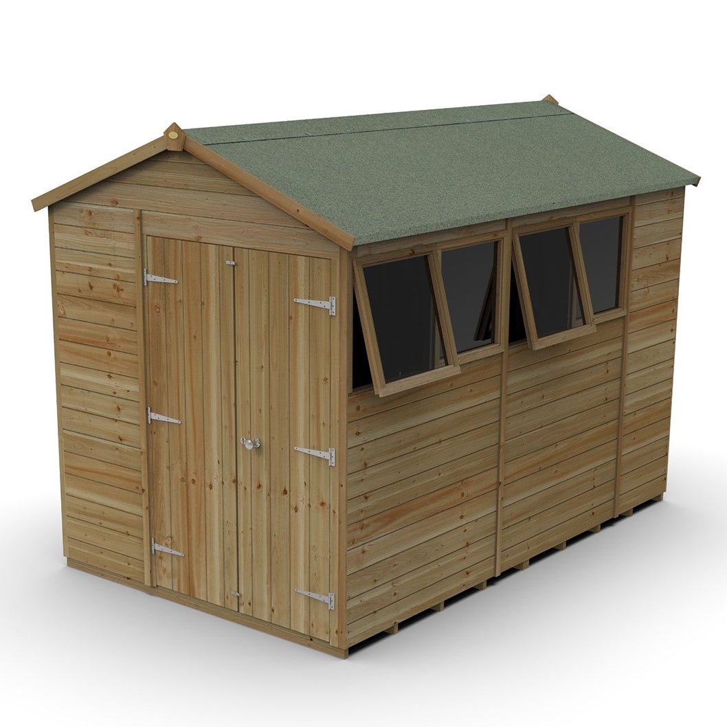 Forest Timberdale 6x10 Apex Shed - Double Door - 4 Windows - 2 Opening - JJ Building Materials