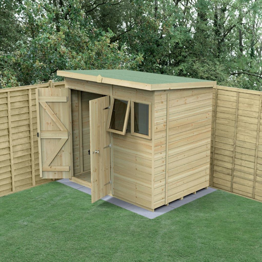 Forest Timberdale 7x5 Pent Shed - Double Door - 2 Window - 1 Opening - JJ Building Materials