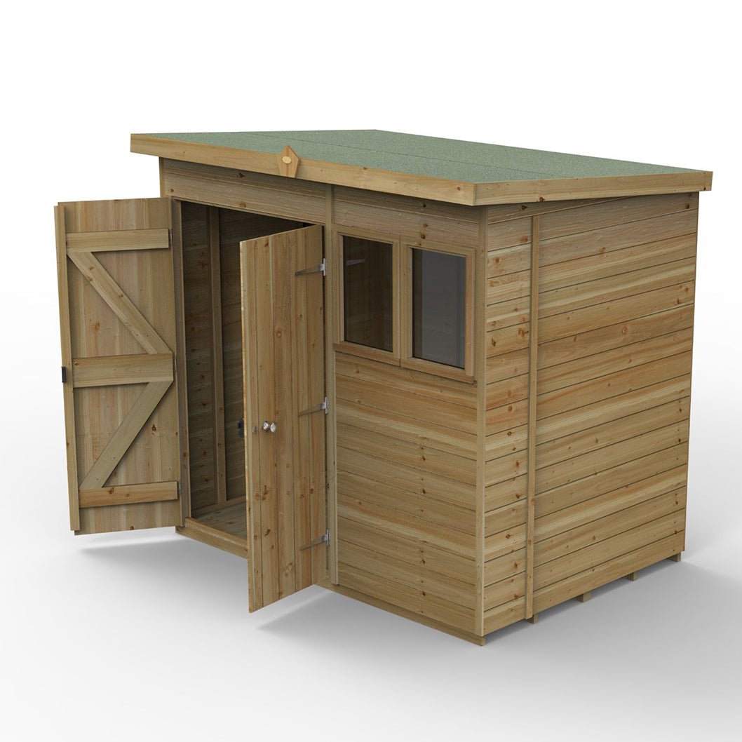 Forest Timberdale 7x5 Pent Shed - Double Door - 2 Window - 1 Opening - JJ Building Materials