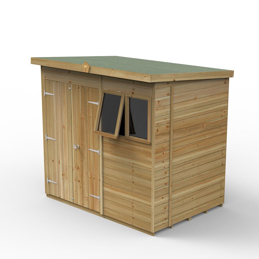 Forest Timberdale 7x5 Pent Shed - Double Door - 2 Window - 1 Opening - JJ Building Materials