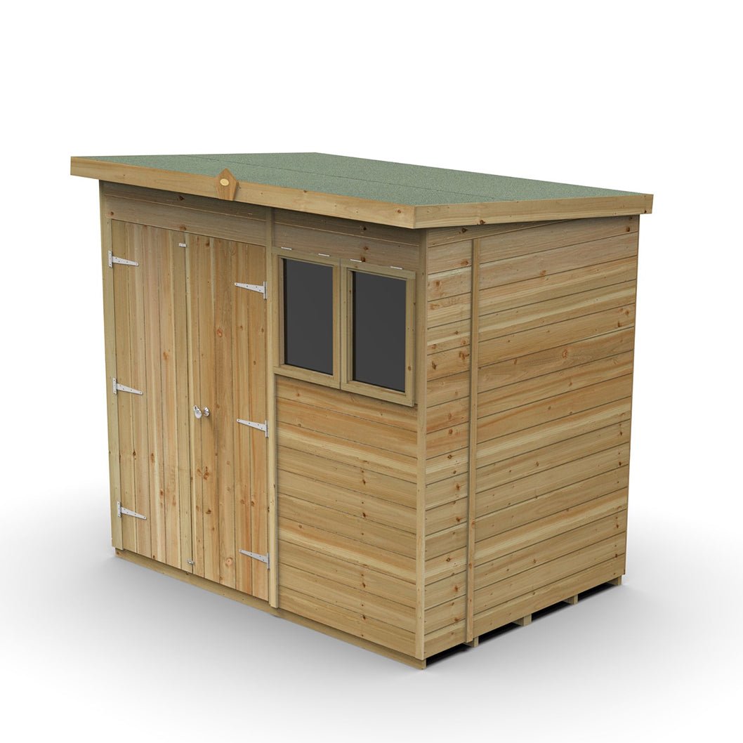 Forest Timberdale 7x5 Pent Shed - Double Door - 2 Window - 2 Opening - JJ Building Materials