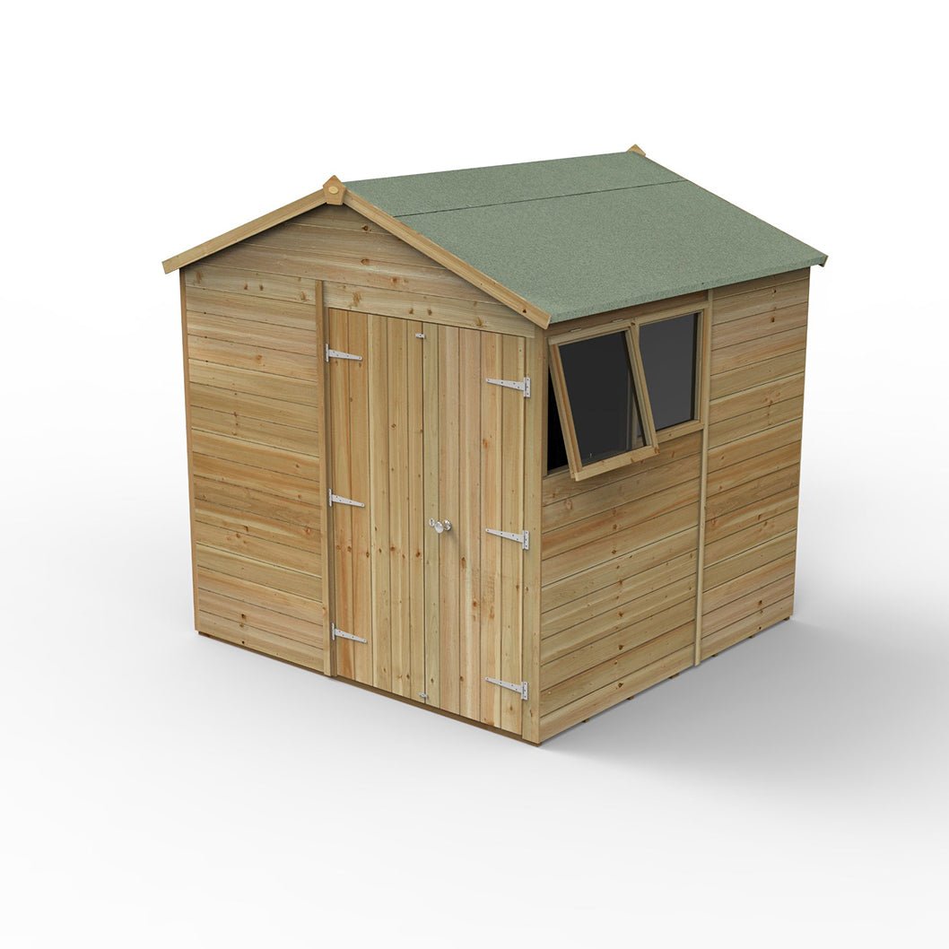 Forest Timberdale 7x7 Apex Shed - Double Door - 2 Windows - 1 Opening - JJ Building Materials