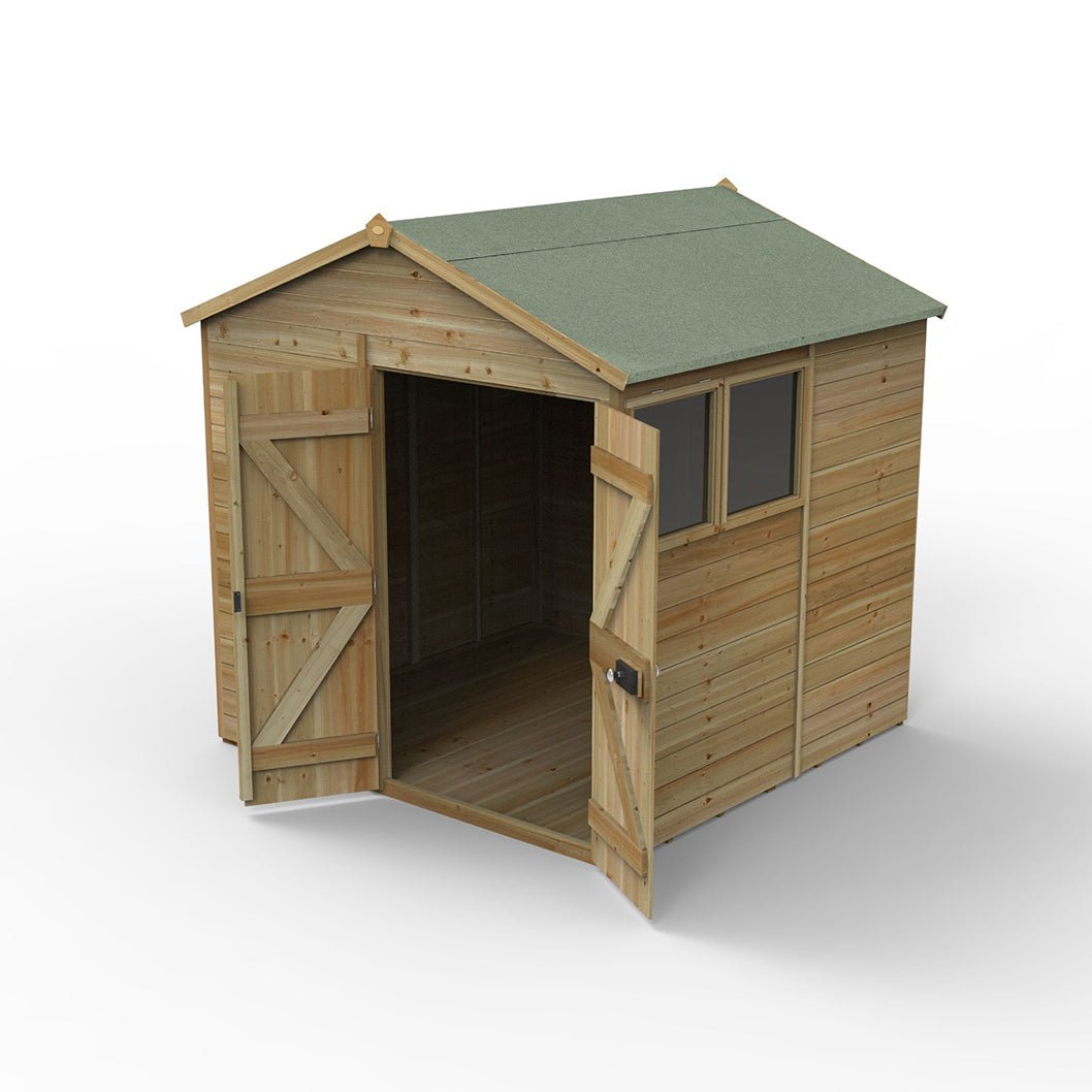 Forest Timberdale 7x7 Apex Shed - Double Door - 2 Windows - 1 Opening - JJ Building Materials