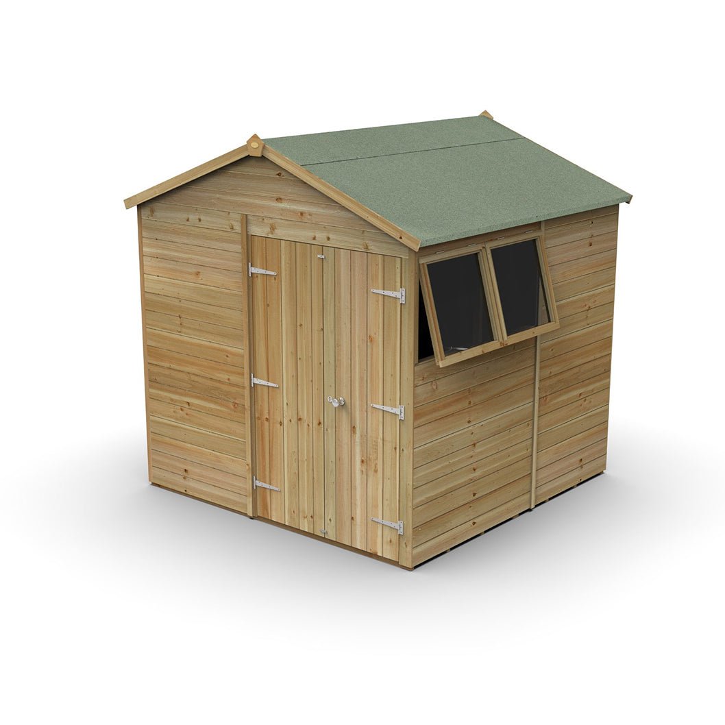 Forest Timberdale 7x7 Apex Shed - Double Door - 2 Windows - 2 Opening - JJ Building Materials