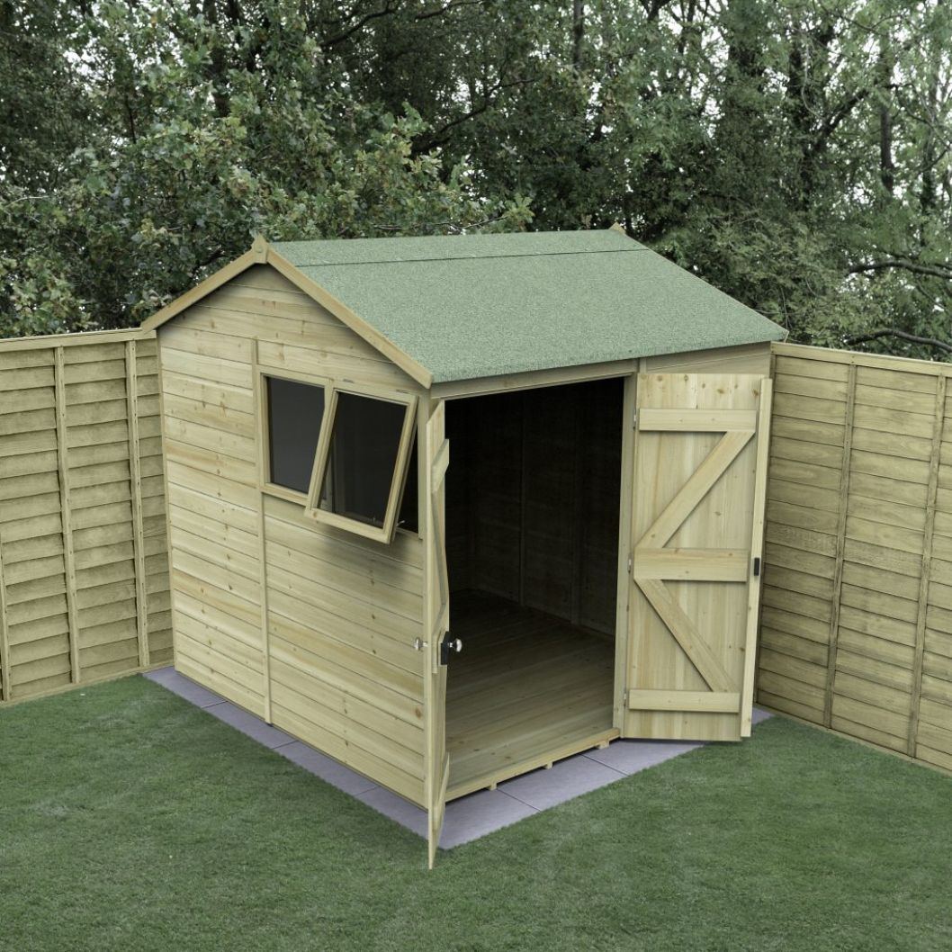 Forest Timberdale 7x7 Reverse Apex Shed - Double Door - 2 Window - 1 Opening - JJ Building Materials