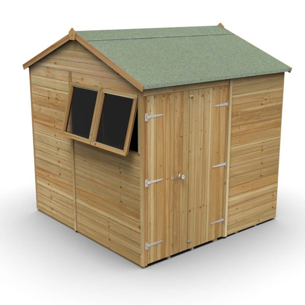 Forest Timberdale 7x7 Reverse Apex Shed - Double Door - 2 Window - 2 Opening - JJ Building Materials