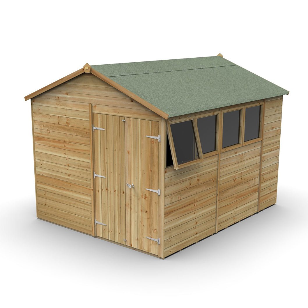 Forest Timberdale 8x10 Apex Shed - Double Door - 4 Windows - 1 Opening - JJ Building Materials
